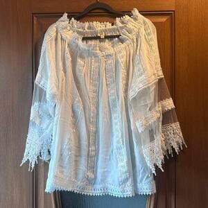 NWT POL Large women's White lace off the shoulder crochet blouse dressy